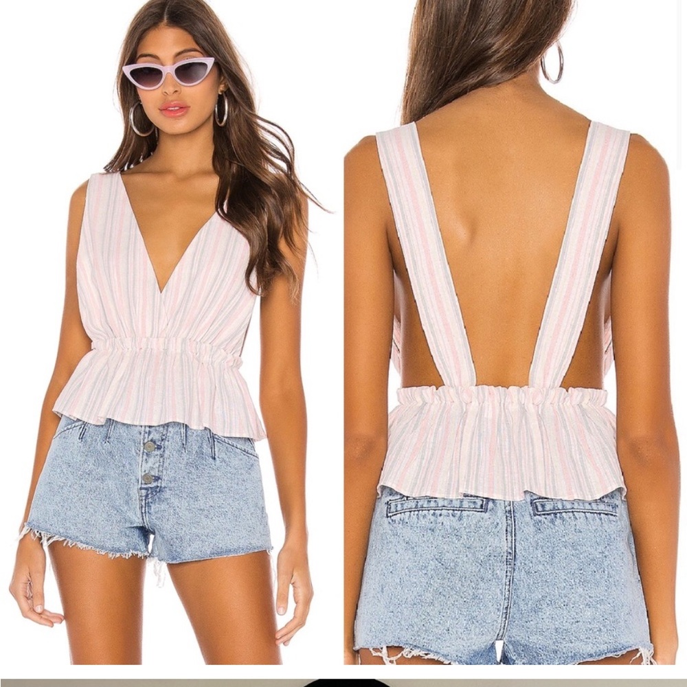 Nwt Revolve Superdown Lisa Multi Striped Cami Tan… - image 1